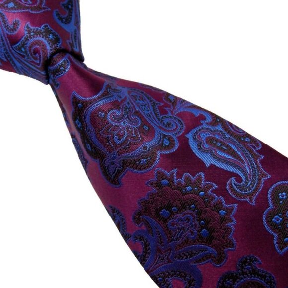 New Hologram Shine Mens Blue Purple Eggplant Black Paisley Design 100% Silk Tie - Picture 3 of 7